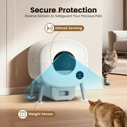 Extra Large Automatic Litter Box Self Cleaning for Multiple Cats, Odor-Free, App-Controlled, Ambient Light Waste Disposal