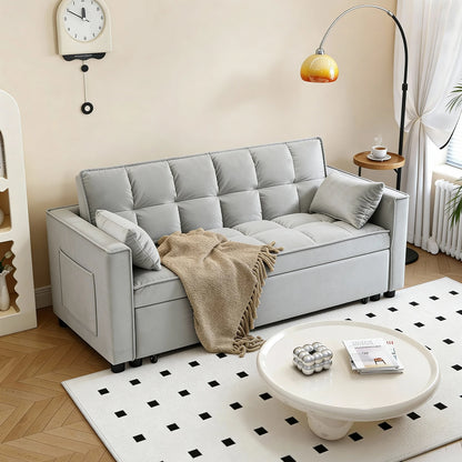 55" Velvet Convertible Queen Sleeper Sofa, Modern Tufted Back Design for Space-Saving Comfort