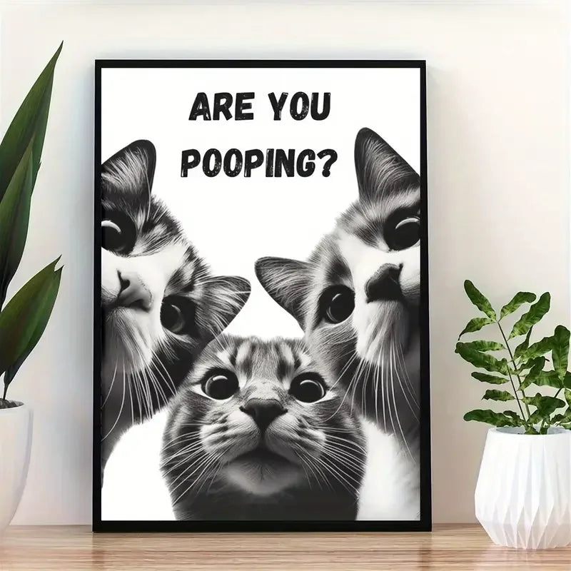 Art quote you are pooping black cat kitten reading newspaper in toilet funny animal poster retro art living room decoration