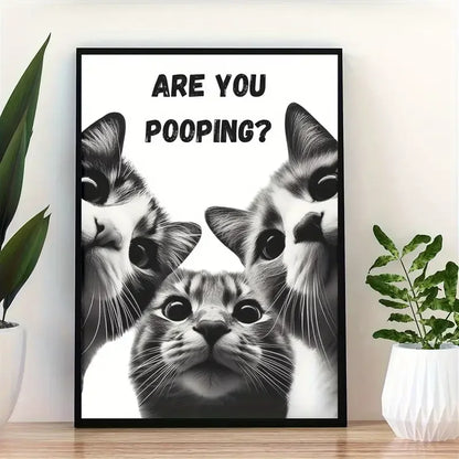 Art quote you are pooping black cat kitten reading newspaper in toilet funny animal poster retro art living room decoration