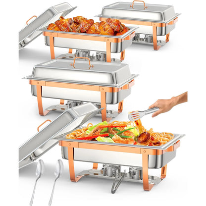 4 6 Packs Chafing Dishes for Buffet Stainless Steel Chafers and Buffet Warmers Sets, Rectangle Catering Food Warmers for Kitchen