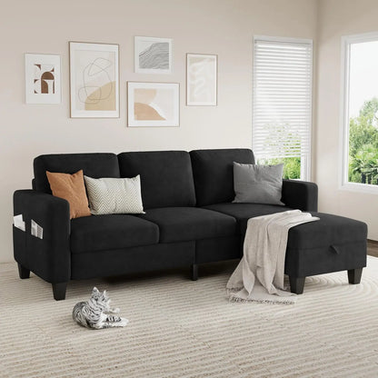 Sectional Sofa Couches for Living Room - 3 Seat L-Shaped Couch with Storage Ottoman, Comfy Fabric Convertible Sectionals