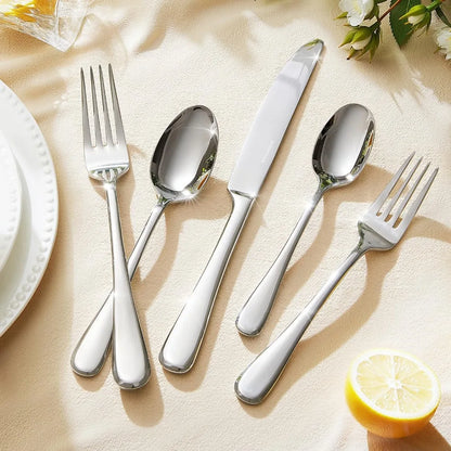 60-Piece Stainless Steel Silverware Set for 12, High-Quality Flatware with Modern Design and Heavy Duty Construction