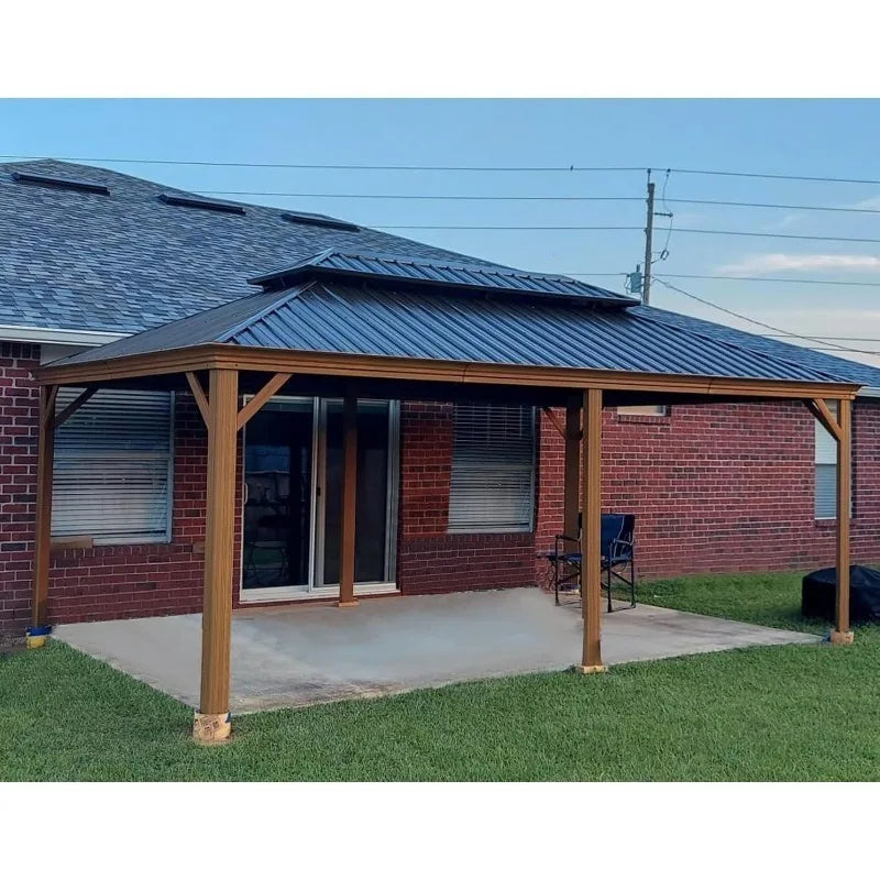 14' X 20' Hardtop Gazebo Large Outdoor Metal Gazebo with Galvanized Steel Double Roof Canopy, Garden