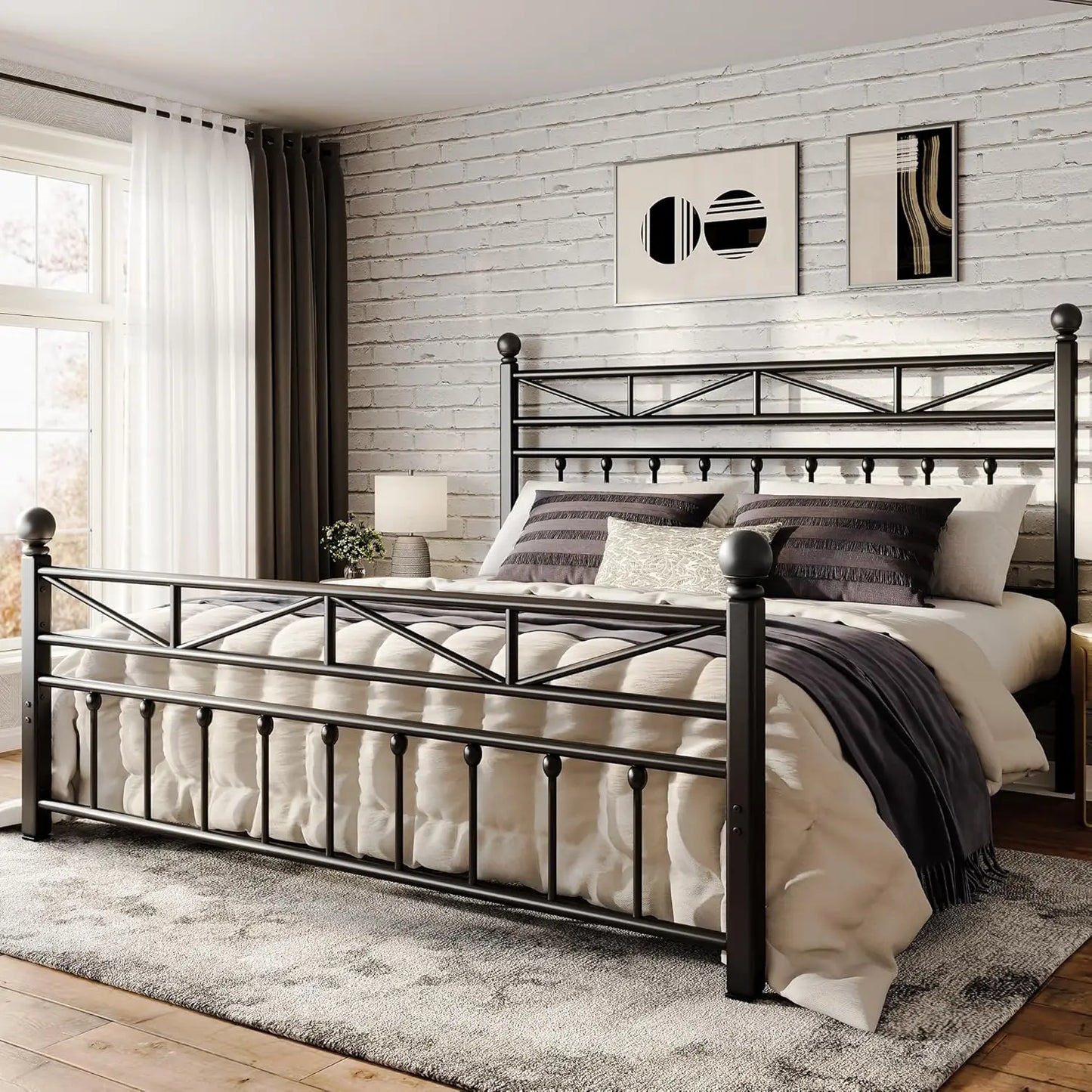 54" King Metal Bed Frame with LED Lights, Tall Headboard, Under Bed Storage, Noise-Free Design - No Box Spring Needed