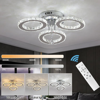 Modern Ceiling Lamp Pendant Light Crystal Led Chandelier Fixture Rings Stainless Steel Plafonnier Kids Bedroom Home Decor Indoor