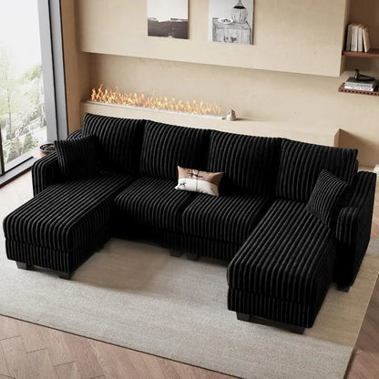 Corduroy U Shaped Couch with Reversible Chaises Sectional Couches for Living Room with Ottomans Customized Comfortable Sofa Set