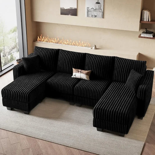 Corduroy U Shaped Couch with Reversible Chaises Sectional Couches for Living Room with Ottomans Customized Comfortable Sofa Set