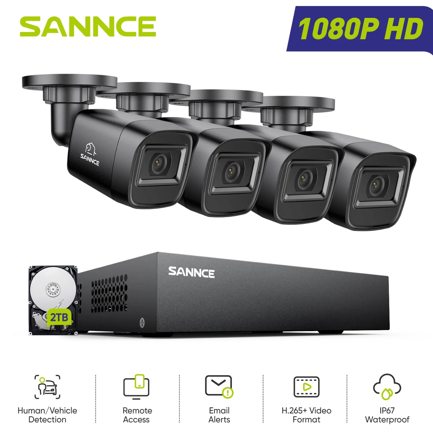 SANNCE 1080P Security Camera System 8CH Home Surveillance DVR Outdoor CCTV Camera with 100ft Night Vision Smart Playback