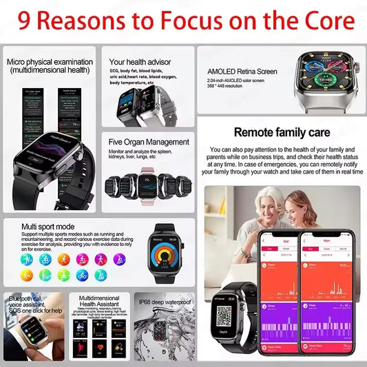 2026 New ECG+PPG Accurate Measure Heart Rate Smart Watch Men Blood Pressure Lipids Uric Acid Bluetooth Call Health Smartwatches