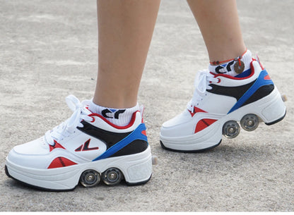 Casual Deformation Parkour Sneakers Skates Kids Four-Wheel Roller Skate Shoes Adult Christmas gift Sport Roller Skate Shoes