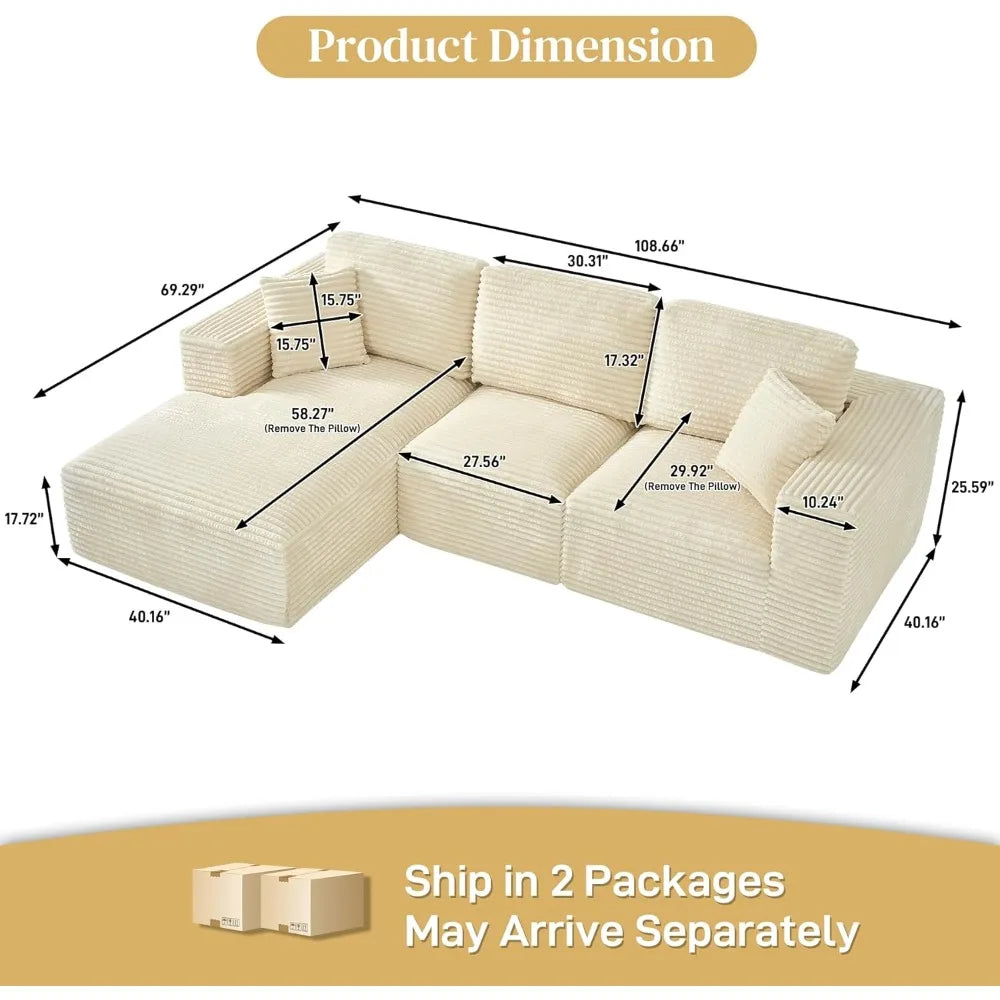 108" Comfy L Shaped Sectional Couches, Modular Sectional Sofa Boneless Cloud Couch for Living Room, Modern Deep Seat Cozy