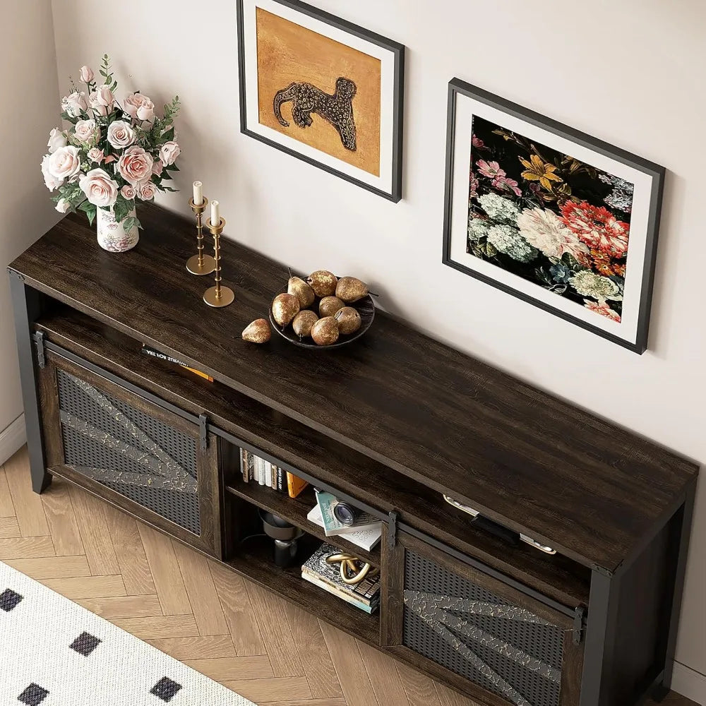 70 Inch TV Stand for TVs up to 70", Rustic Farmhouse Media Console with Sliding Barn Doors,Entertainment Center for Living Room