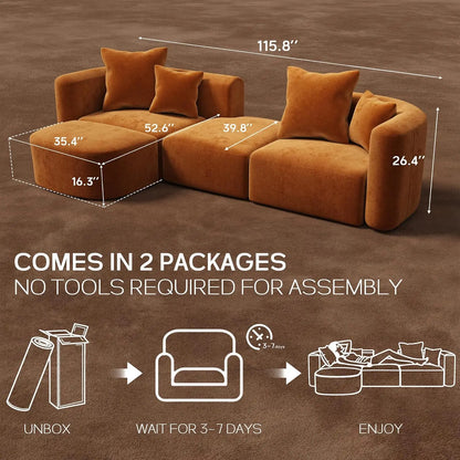 116" Modular Sectional Couches with Ottoman, Luxury Modern Curved Back Sofa, Minimalist Style Oversized 4 Seat Deep, Customized