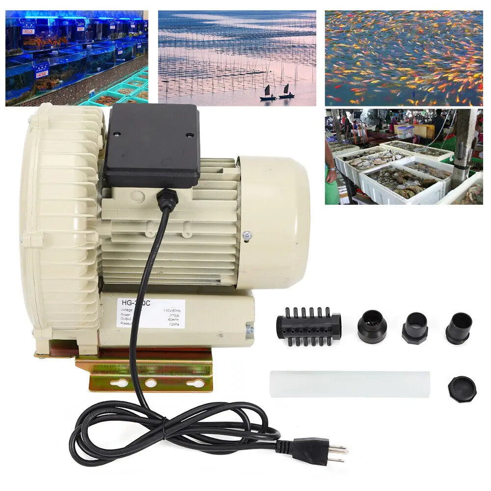 110V Industrial Fish Pond Tank Air Pump Blower Oxygen Aerator 370W 12kpa Durable