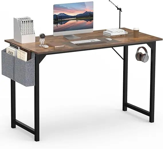 Computer Office Desk, 48 Inch Writing Work Study PC Wood Modern Desk with Storage Bag & Headphone Hook Simple Bedroom for 2 Per