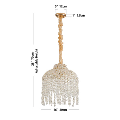 16 Inch 5-Light Crystal Pendant Light Chandelier Elegant Waterfall Design with Crystal Bead Strings and Gold Finish (No Bulb)