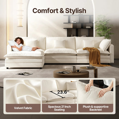 102'' Modular Sectional Sofa Beige Couch Cloud Couches for Living Room, L Shaped Couch with Movable Ottoman, Modern Cloud Sectio