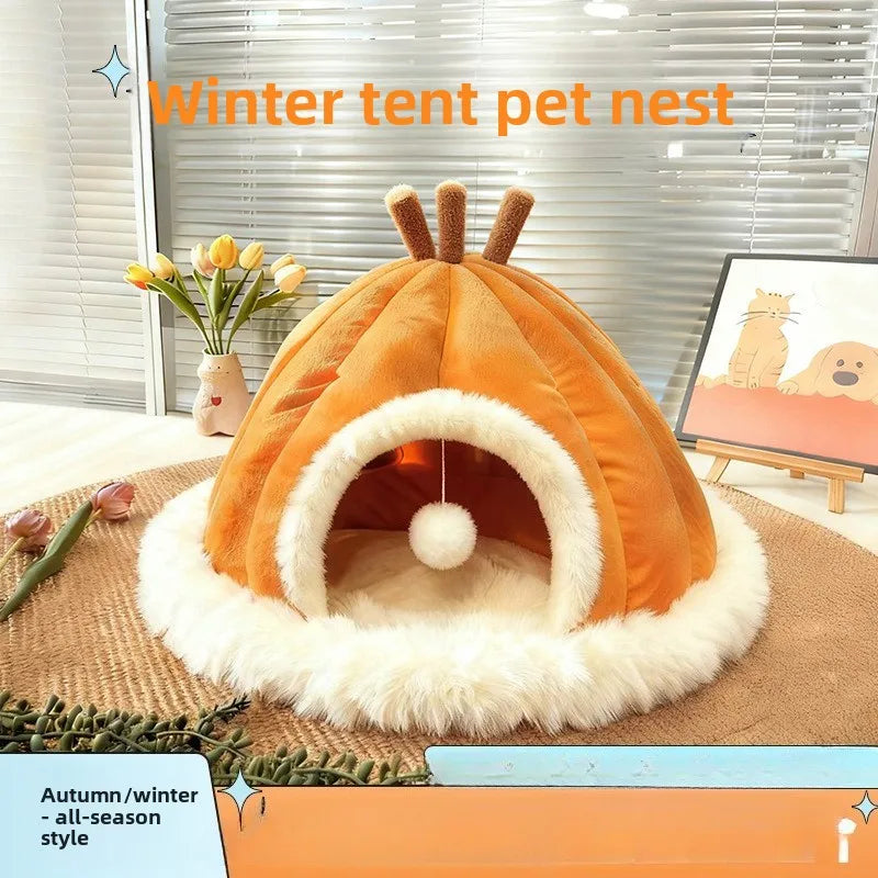 Extra Large Winter Cat Nest Closed Four Seasons Universal Pumpkin colored Cat Nest Pet Cat Villa Sleep Thickened Tent