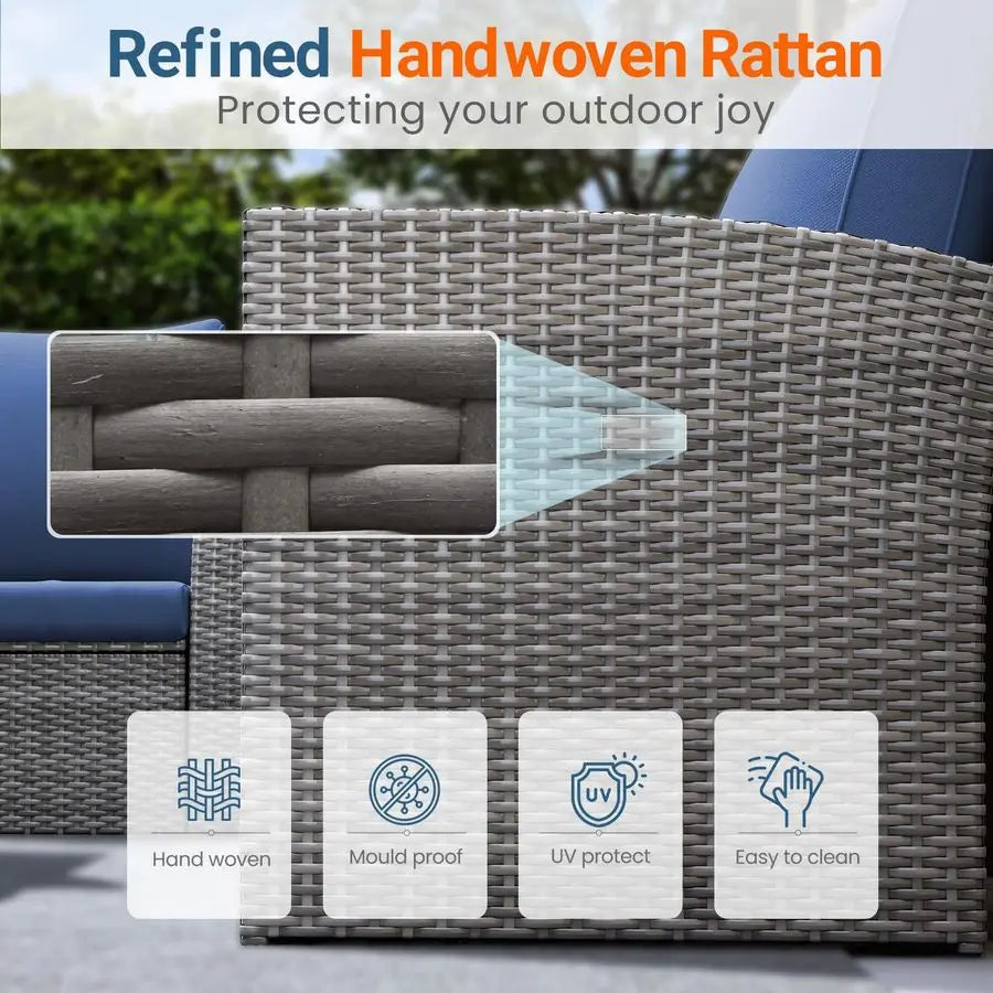 4 Piece Patio Furniture Set, Wicker Outdoor Patio Conversation Furniture Set, All Weather Outdoor Patio Sofa with Cushion and G