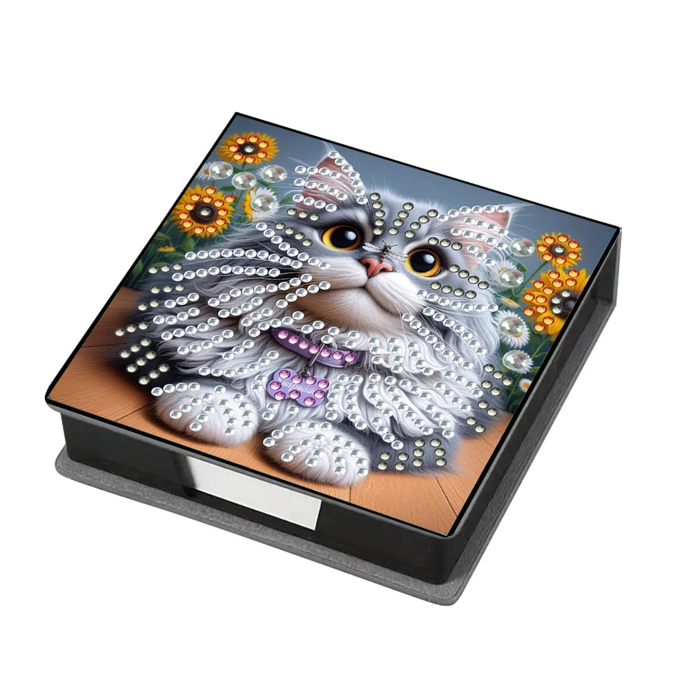 Flowers Leather Diamond Painting Notecard Box Gem Art Sticky Note Holder Gem Painting Memo Pad Holder Mosaic Kit for Home Office