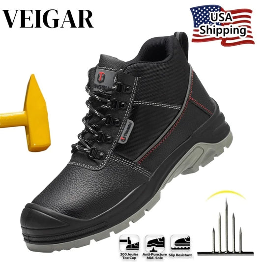 Connected to the tongue of the shoes watperpoof work shoes Men Anti-puncture Steel Toe Non Slip Work Outdoor Male Boots