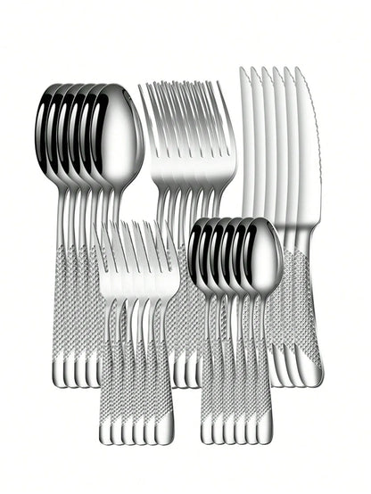 6pc/30pc Stainless steel silver high-end star diamond tableware set knife, fork and spoon dessert fork and spoon