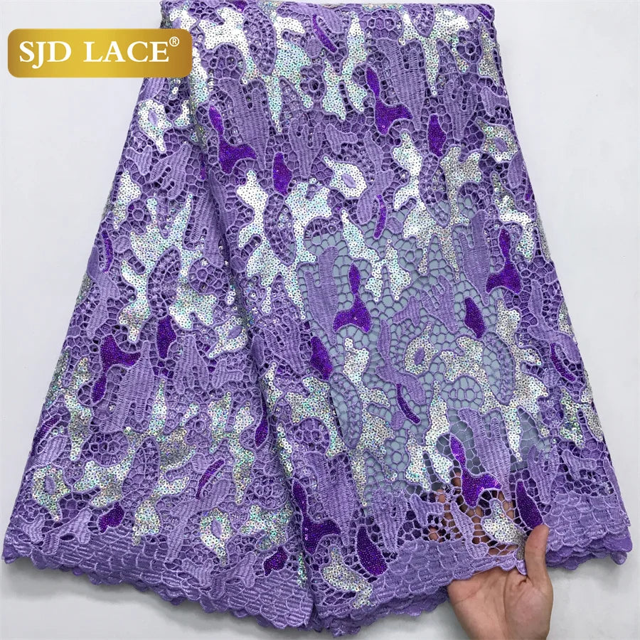 SJD LACE Nigerian Sequins Water Soluble Lace Fabrics 2025 High Quality African 5Yards Guipure Cord Lace for Women Dress Sew 4046