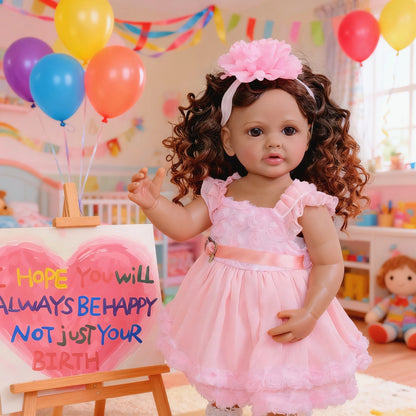 1PC realistic and beautiful reborn doll girl, 22-inch cute baby full-body soft band wig hair set gift box suitable for children,