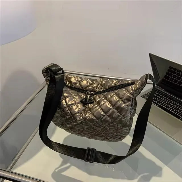 Fashion Quilted Shoulder Bags Down Cotton Padded Large Capacity Tote Bags Solid Color Shopping Bags Women Girls