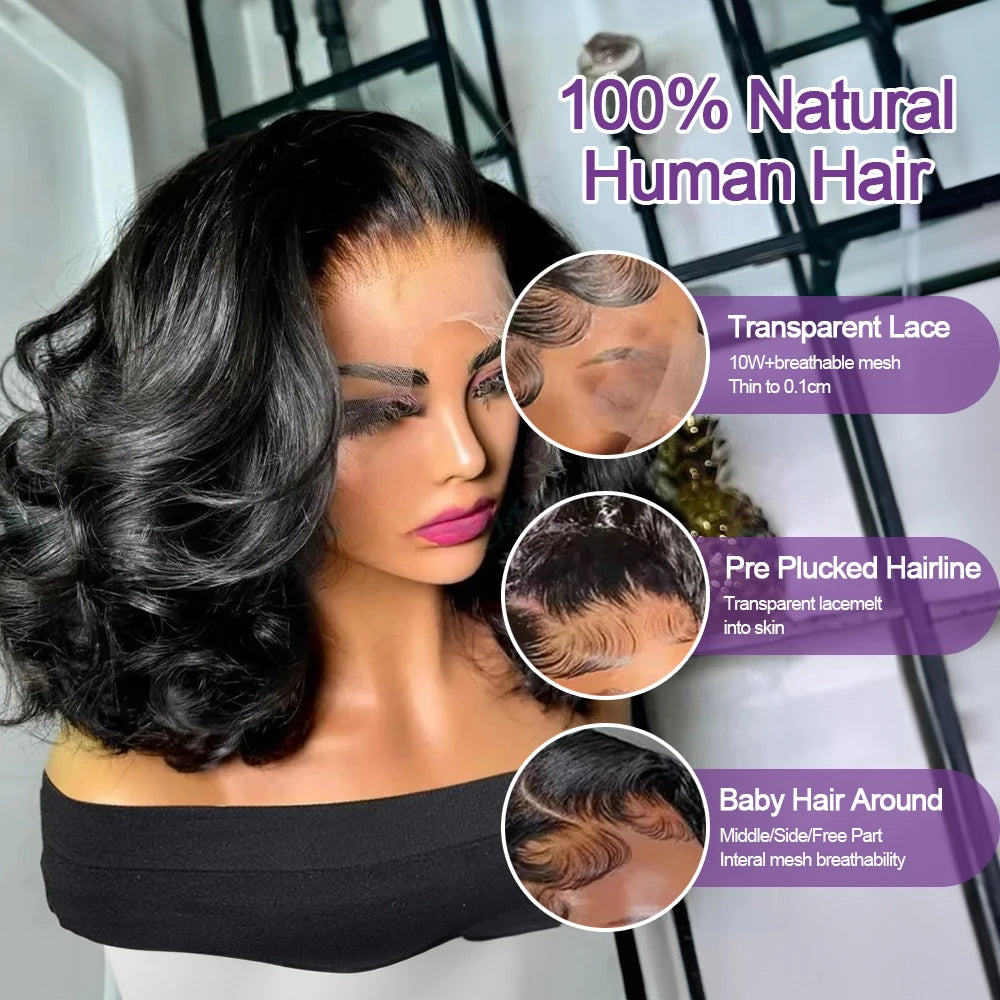 Body Wave Bob Wig 13x6 Transparent Hd Lace Frontal Wig Brazilian Human Hair Wigs Water Wave 13x4 Glueless Lace Wigs 250 Density