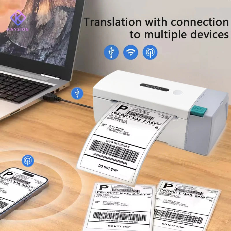 KAYSION 4in Bluetooth Thermal Label Printer Wireless Shipping Label Printer Compatible with iPhone Android Windows Widely Used