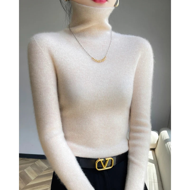 AOSSVIAO 2025 Autumn Winter Soft Turtleneck Cashmere Knitted Sweater Korean Style Slim Fit Solid Color Basics Pullovers