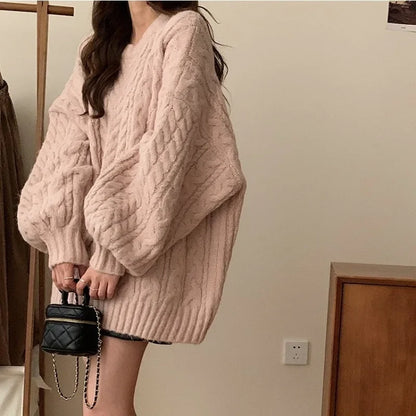 Loose Knitted round Neck Sweater Coat Women's plus Size Autumn Winter Comfortable Soft New 2025 Style Korean Version Top