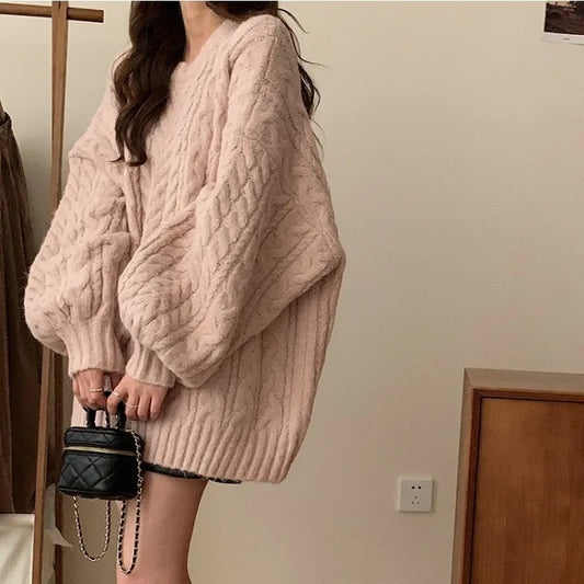 Loose Knitted round Neck Sweater Coat Women's plus Size Autumn Winter Comfortable Soft New 2025 Style Korean Version Top