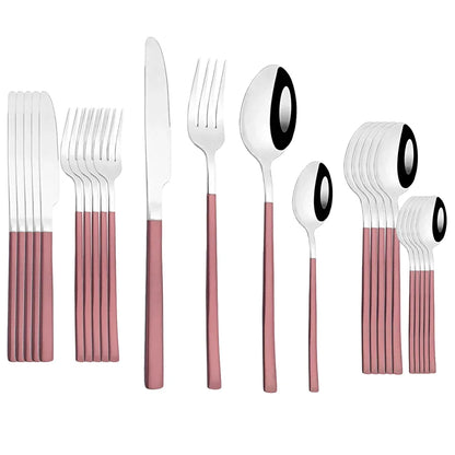 24Pcs Dinnerware Set Stainless Steel Cutlery Set Silver Knife Fork Spoon Dinner Flatware Set Kitchen Silverware Tableware Set