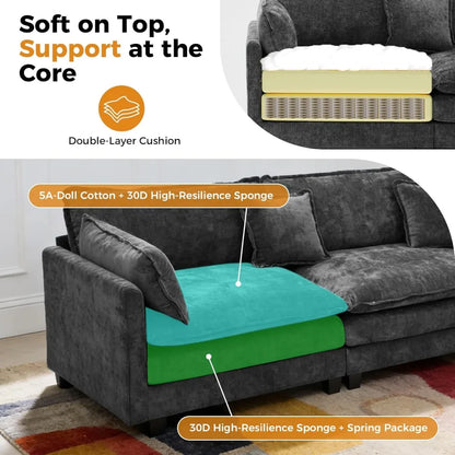 78" Modular Sectional Sofa, 2-Seater Chenille Couch with Spring & Foam Cushion, Removable Washable Covers, Easy Assembly