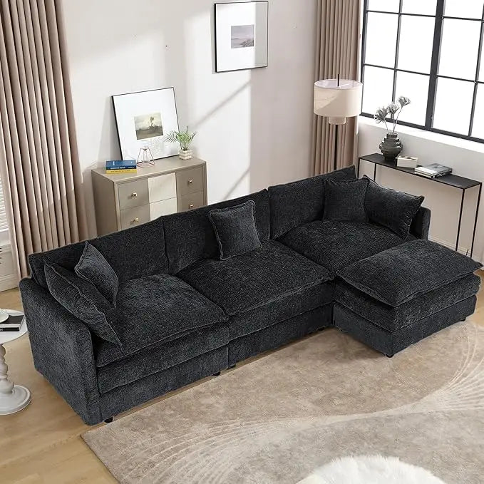 112.2" L-Shaped Cloud Couches | Deep 3 Seater Couch with Ottoman | Soft Chenille Cloud Sofa for Cozy Living Room,Customized