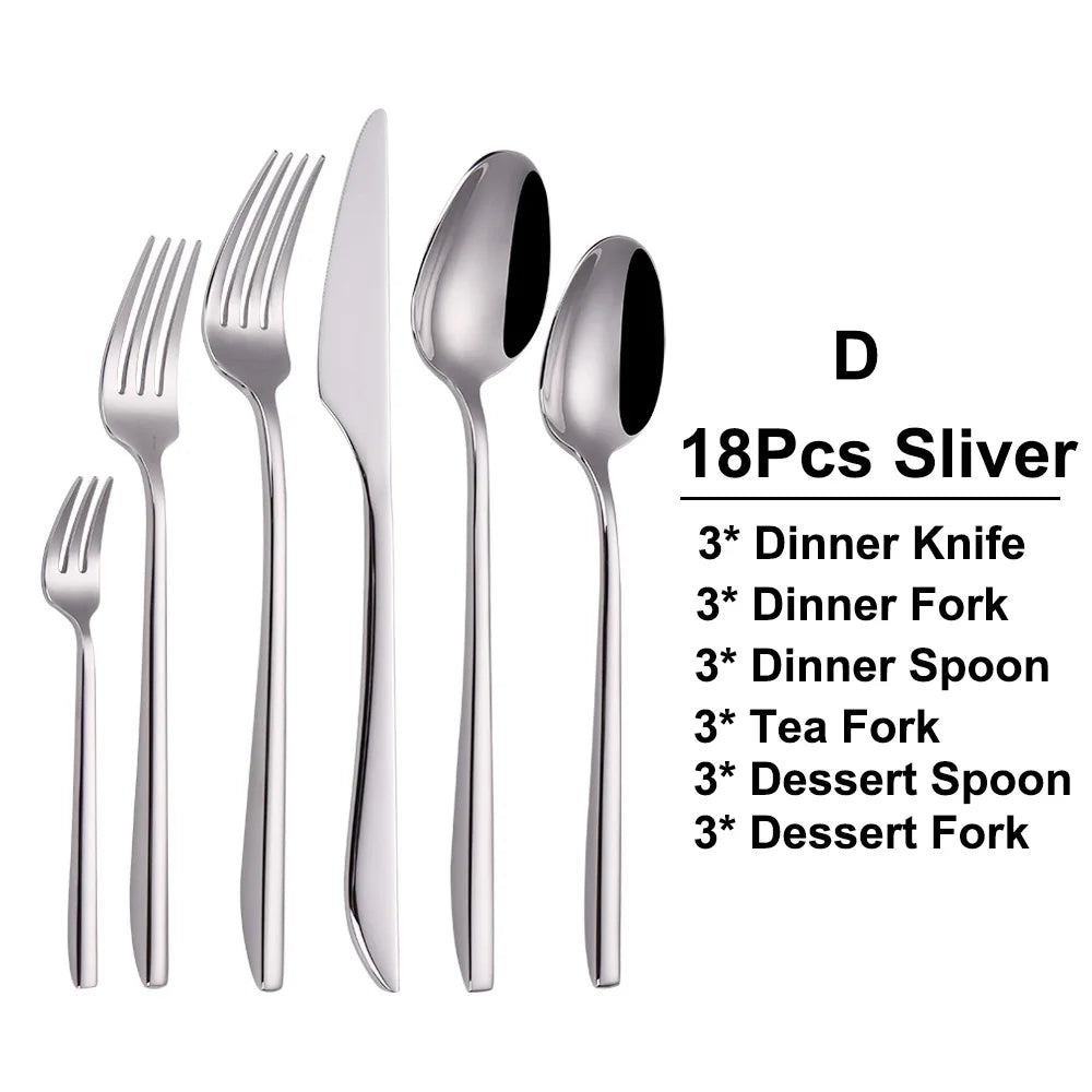 6/12/15/18/21 Pieces Sliver Cutlery Set Stainless Steel 304 Tableware Western Dinner Set Mirror Elegant Knife Fork Spoon