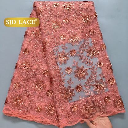 SJD LACE African Green Sequins Mesh Woman Lace Fabric High Quality 2025 Nigerian French Net Lace for Sewing Wedding Dresses 3735