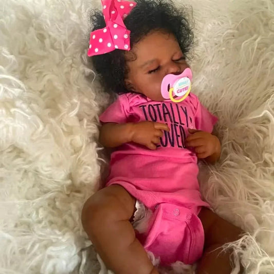 Risbecko 20 Inch Lifelike Black Reborn Baby Doll - African American Soft Cloth Body Doll - Birthday Gift/Christmas Gift
