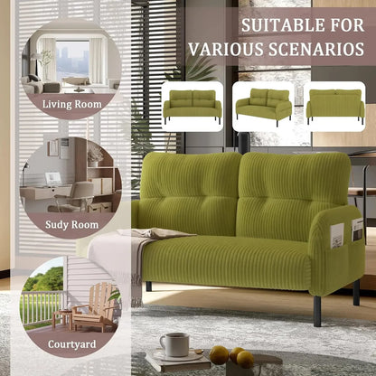 47" Loveseat Couch, Comfy Corduroy with Spring Cushion, Super Deep Seat Sofa Bed, Suitable for Living Rooms and, Customized