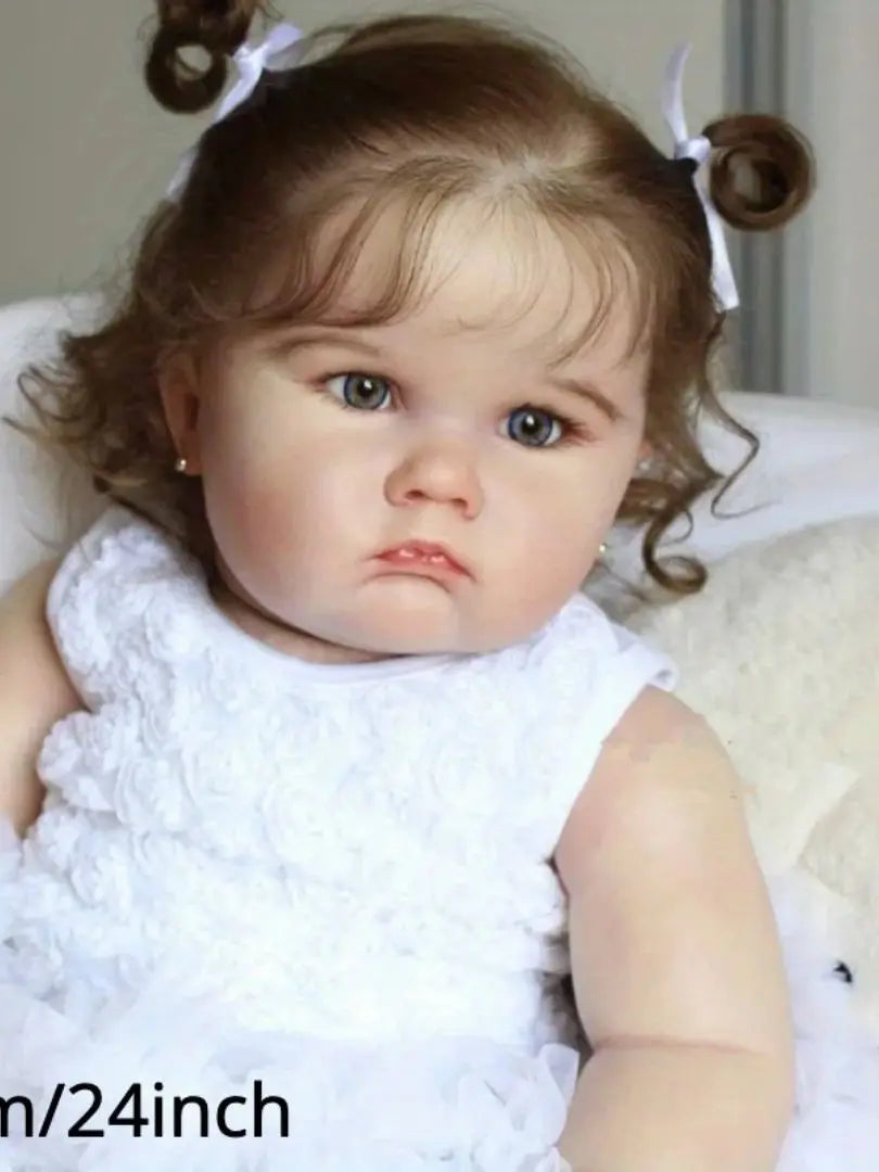 1PC lifelike 24-inch realistic reborn doll with 3D painted skin and soft vinyl limbs - a white dress for a child girl