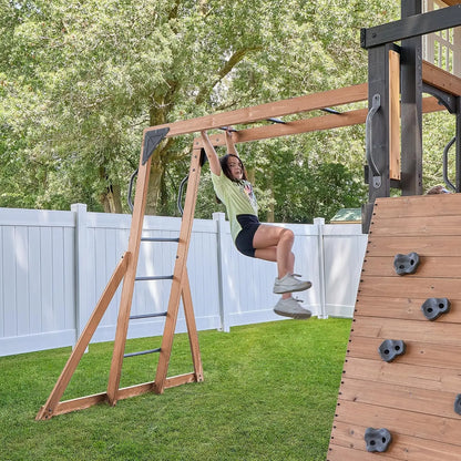 Rosewood Falls Cedar Wood Swing Set with Monkey Bars, Clubhouse, Crow's Nest, Play Kitchen, Wave Slide, Rock Wall, Belt Swings,