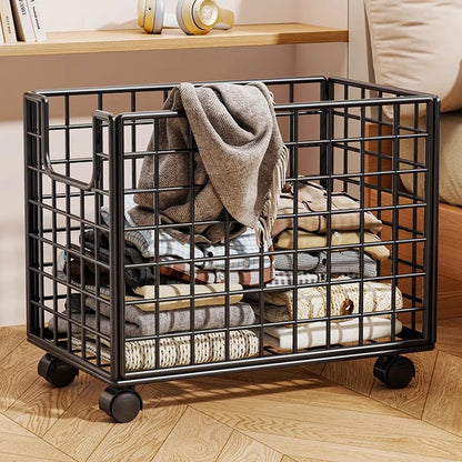 Stuffed Animal Organizer with Wheels Dirty Clothes Metal Laundry Basket Rolling Storage Bins Rack Home Large Hamper Container