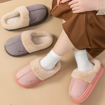 2025 Winter Home Cozy Fluffy Platform Slippers for Women Plush Warm Cotton Non Slip Indoor Unisex Shoes Comfortable Warm At Home