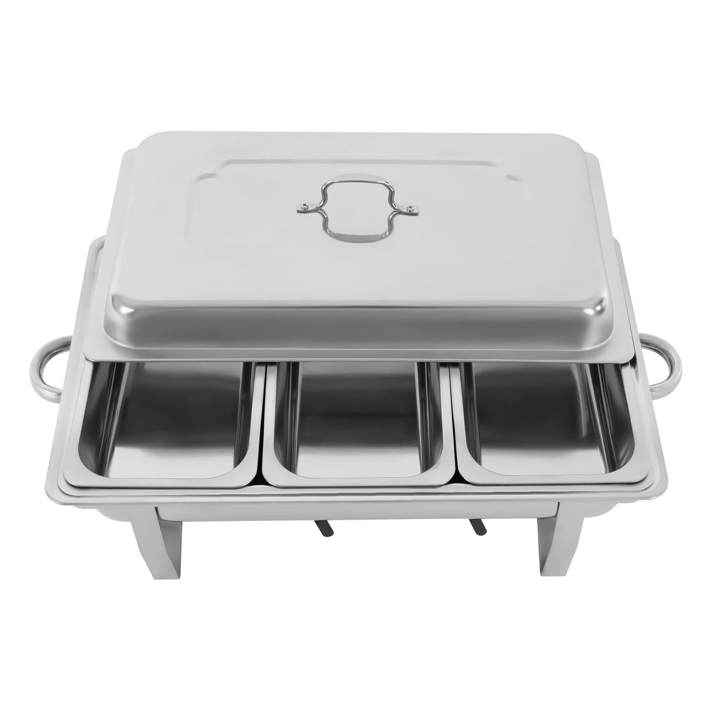3-Compartment 410 Stainless Steel Chafing Dish Buffet Set with Adjustable Solid Fuel Heating/Cooling, Ideal for Weddings/Parties