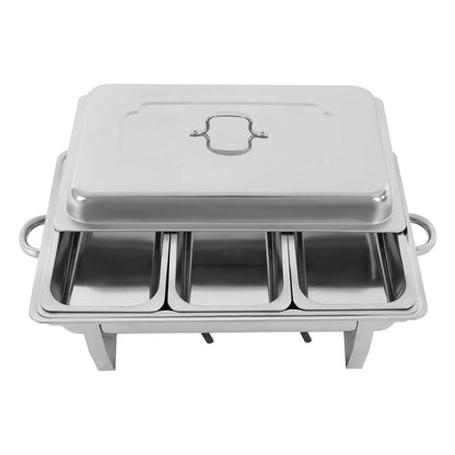3-Compartment 410 Stainless Steel Chafing Dish Buffet Set with Adjustable Solid Fuel Heating/Cooling, Ideal for Weddings/Parties