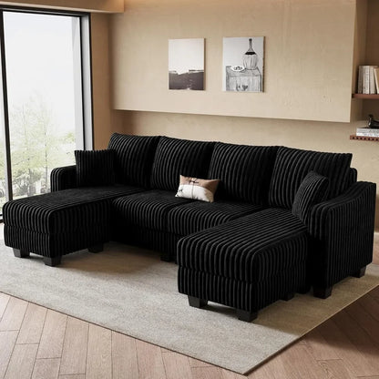 Corduroy U Shaped Couch with Reversible Chaises Sectional Couches for Living Room with Ottomans Customized Comfortable Sofa Set