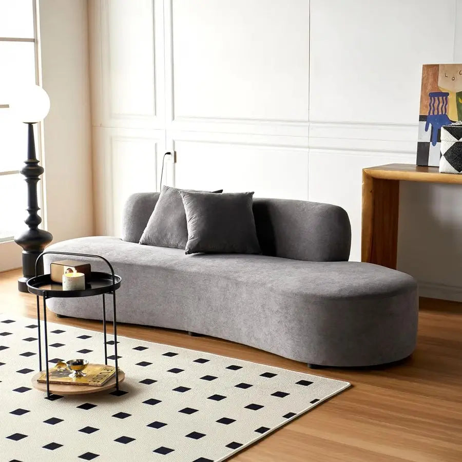 Curved Sofa with Throw Pillows, 4 Seater Luxury Velvet Couch with Half Moon Design and HighDensity Foam, Ideal for Modern Livin